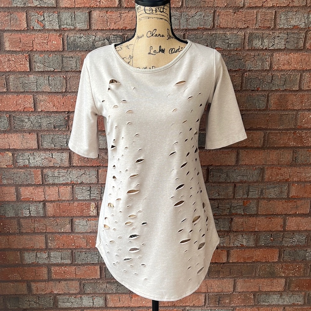 Cream Rue21 Distressed Top